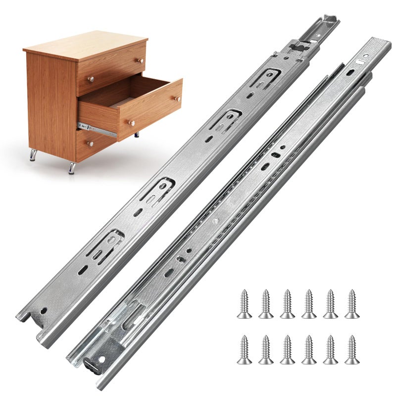 FCOUMY 14 inch Drawer Slides 4 Pairs (8pcs) Full Extension Ball Bearing Drawer Slides 3 fold Full Stretch Side Mount Drawer Slides 100 LB Capacity Drawer Slide 14"" Silver - Image 1
